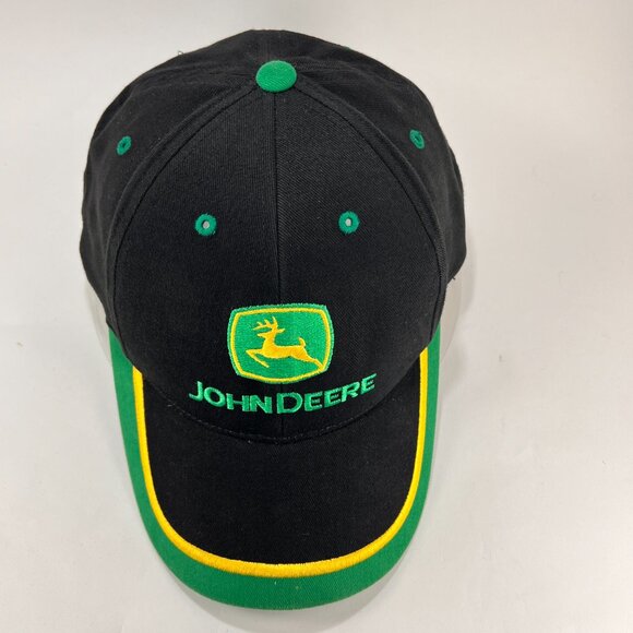 John Deere Strap Back Cap Hat Black Baseball Spell Out Tractor Farming Logo Mens - Picture 7 of 13